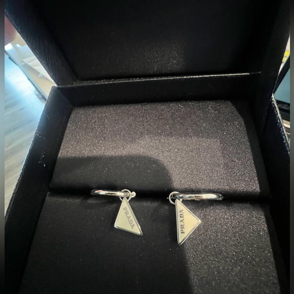 Prada Silver Earrings with Logo Charm - Picture 1 of 1